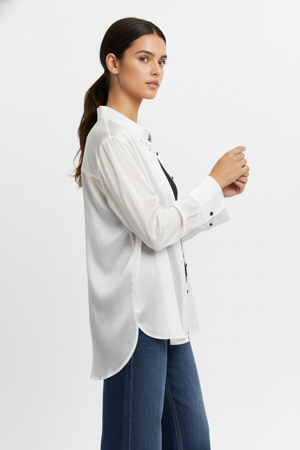 Camisa Satinada Transparente Blanco