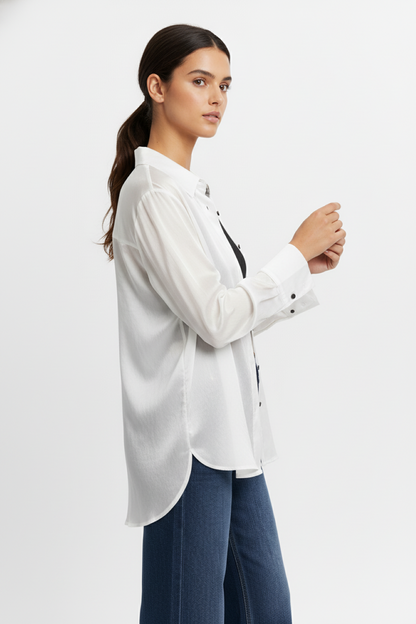 Camisa Satinada Transparente Blanco