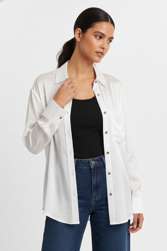 Camisa Satinada Transparente Blanco