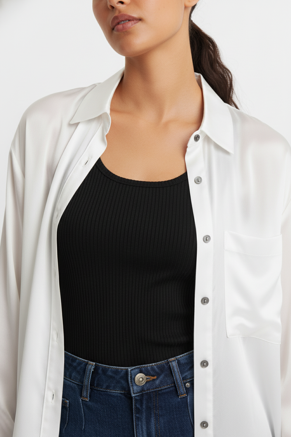Camisa Satinada Transparente Blanco