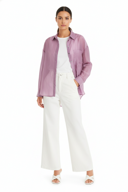 Camisa Satinada Transparente Malva