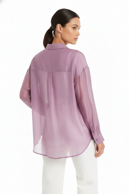 Camisa Satinada Transparente Malva