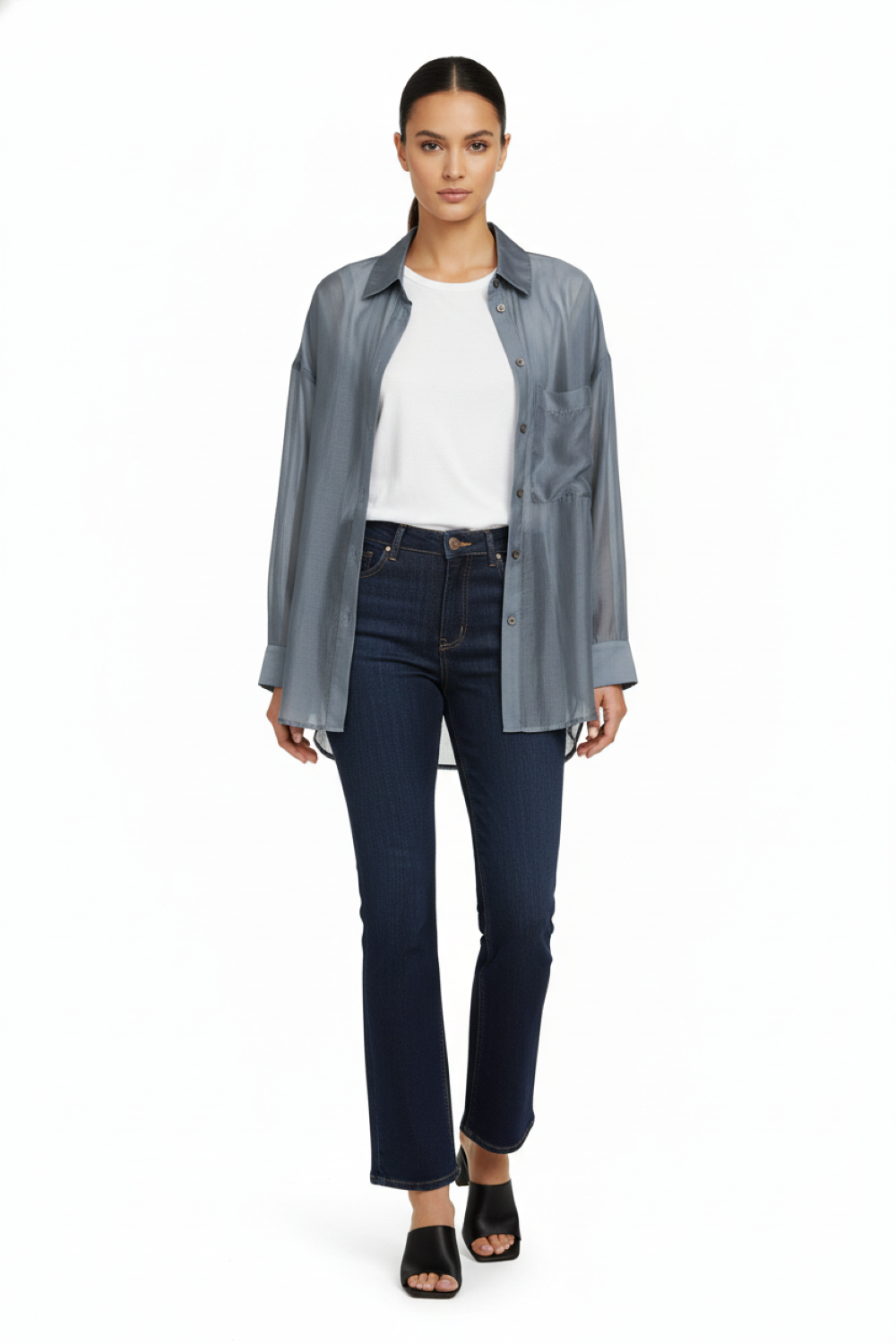 Camisa Satinada Transparente Gris