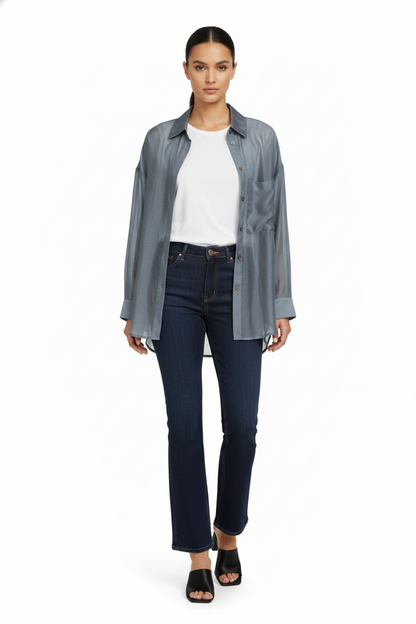 Camisa Satinada Transparente Gris