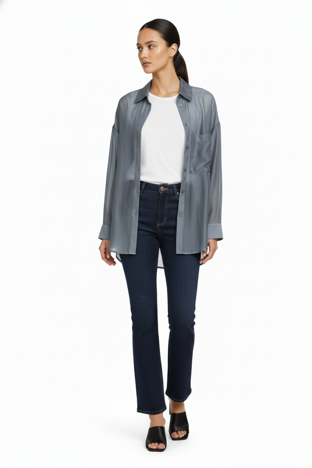 Camisa Satinada Transparente Gris