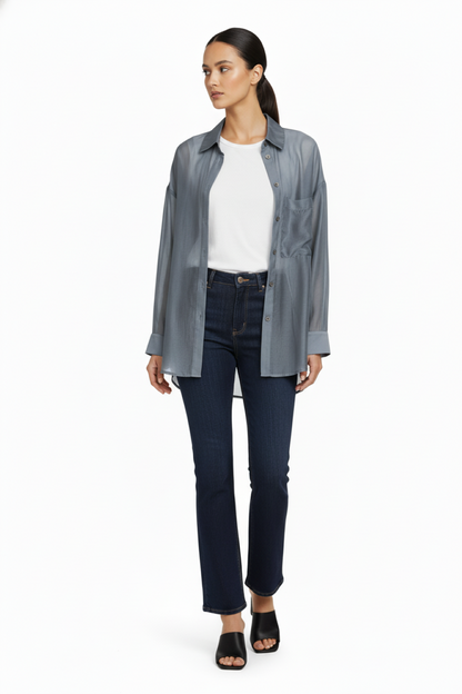 Camisa Satinada Transparente Gris