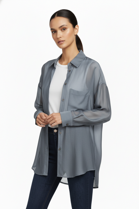 Camisa Satinada Transparente Gris