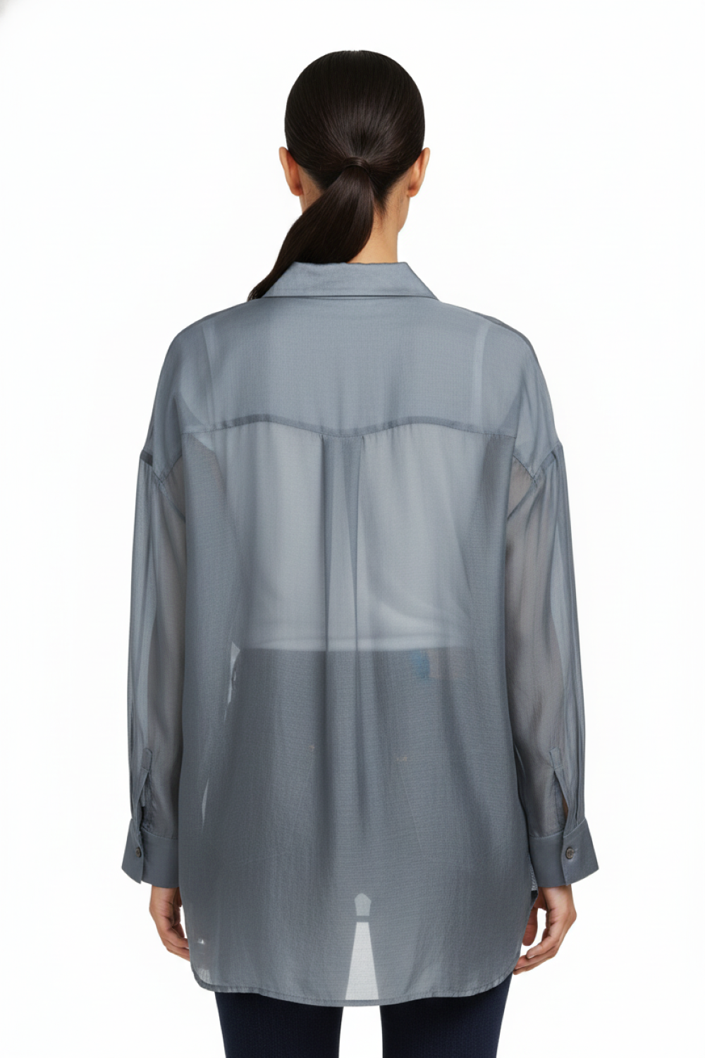 Camisa Satinada Transparente Gris