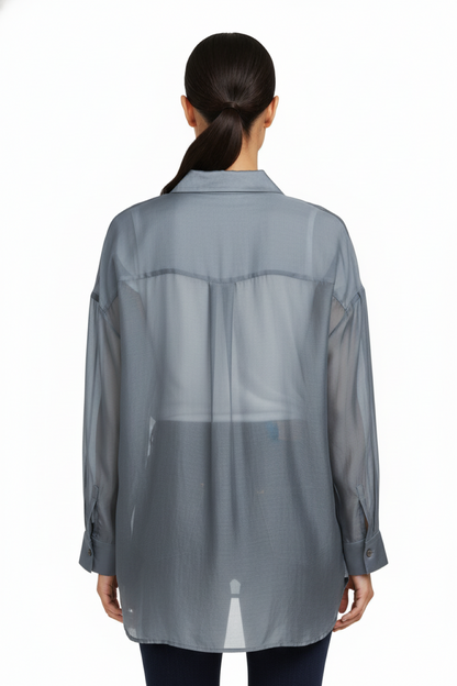 Camisa Satinada Transparente Gris