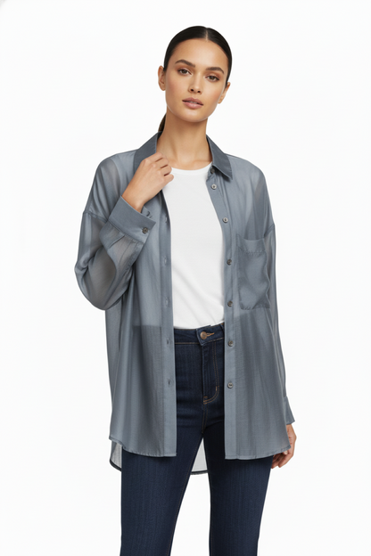 Camisa Satinada Transparente Gris