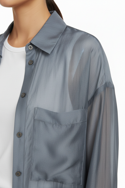 Camisa Satinada Transparente Gris