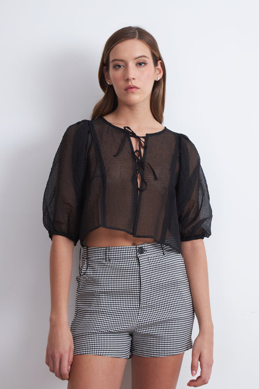 Blusa Transparente Manga Globo Negro