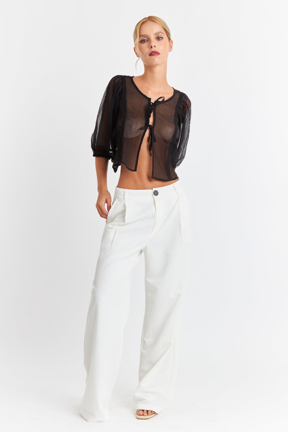 Blusa Transparente Manga Globo Negro