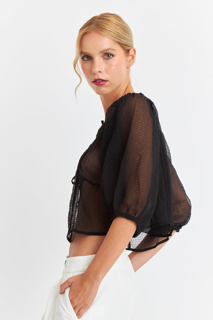 Blusa Transparente Manga Globo Negro