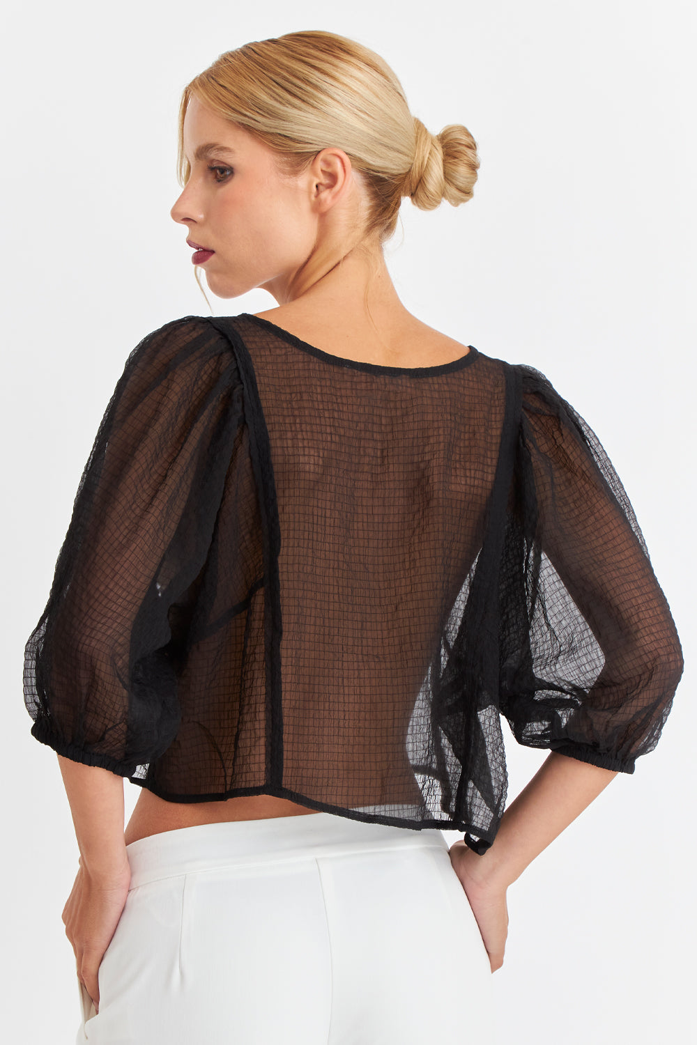 Blusa Transparente Manga Globo Negro