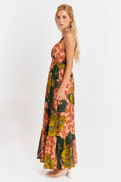 Vestido Cintura Elasticada Flores Naranja