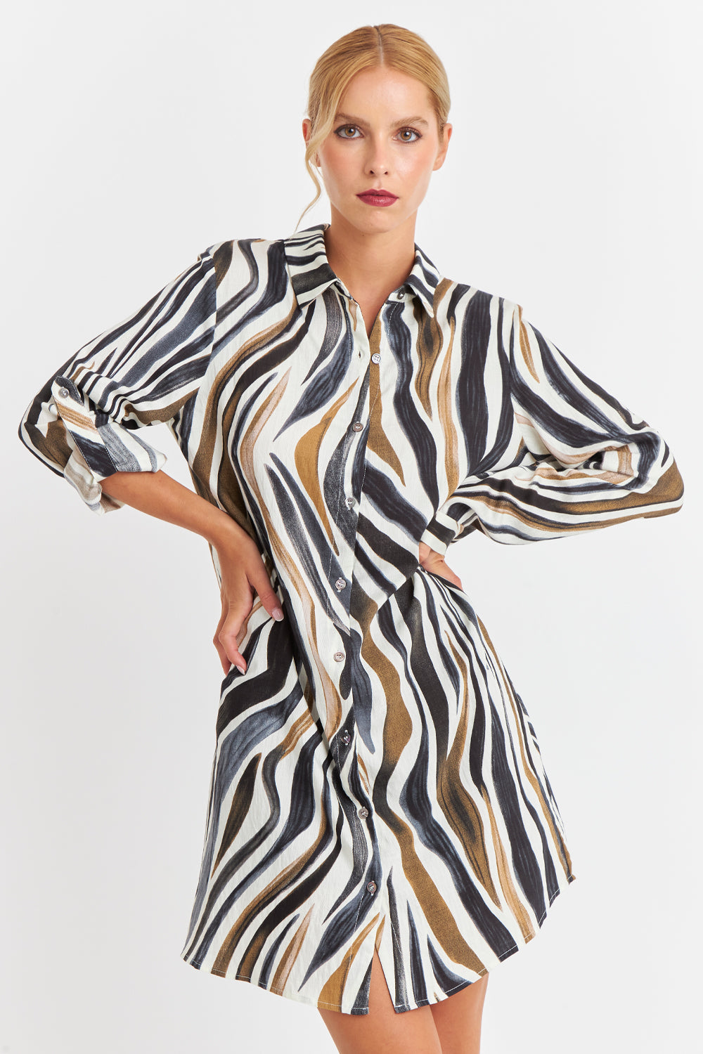 Vestido Tipo Camisero Zebra Café