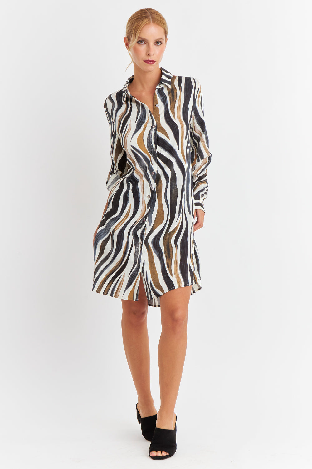 Vestido Tipo Camisero Zebra Café