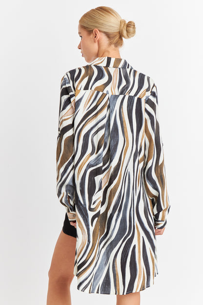 Vestido Tipo Camisero Zebra Café