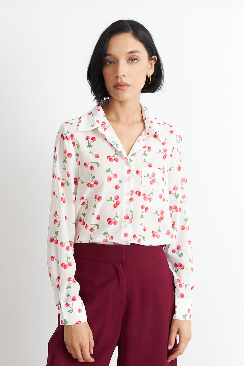 Blusa Manga Larga Estampado Cereza Blanco