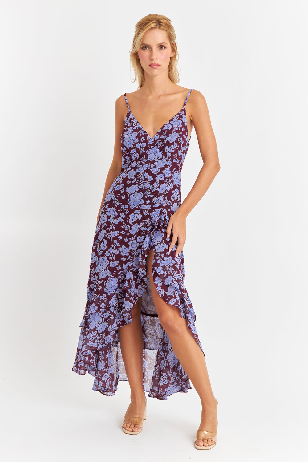 Vestido Floral Volantes Celeste