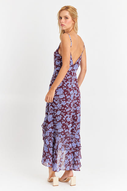 Vestido Floral Volantes Celeste