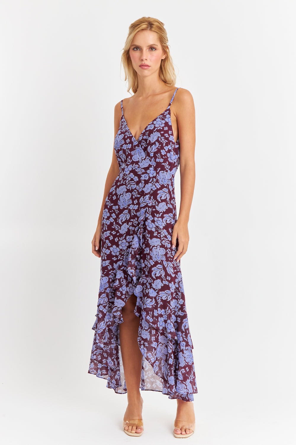 Vestido Floral Volantes Celeste