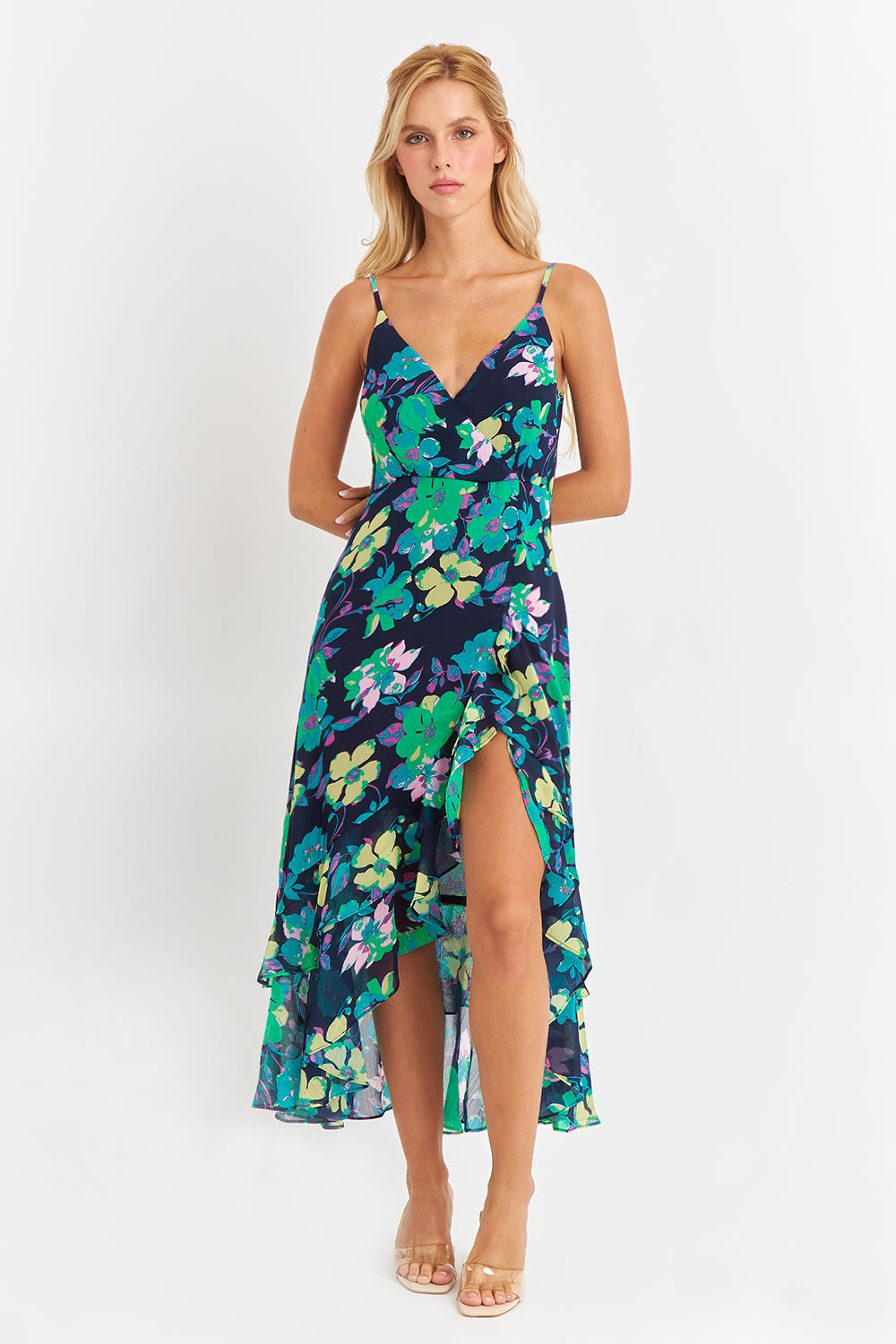 Vestido Asimétrico Floral Verde