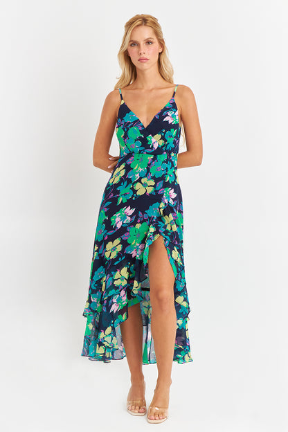 Vestido Asimétrico Floral Verde