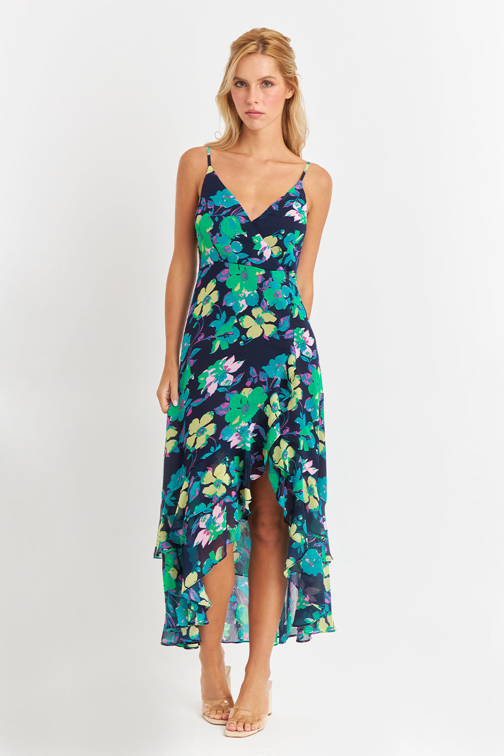 Vestido Asimétrico Floral Verde