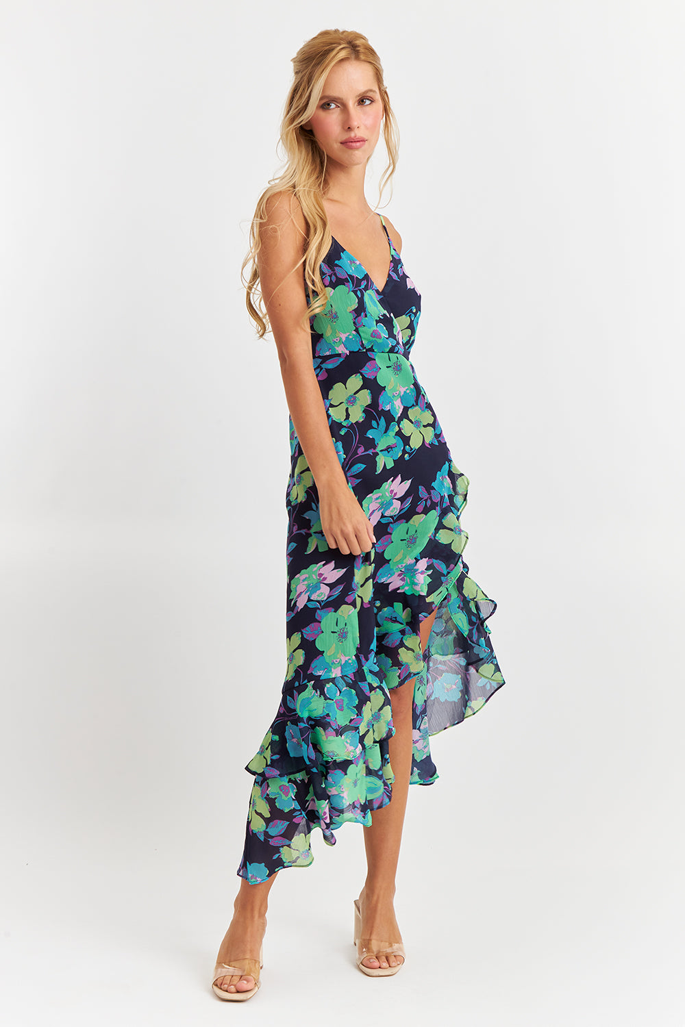 Vestido Asimétrico Floral Verde