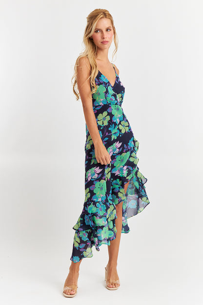 Vestido Asimétrico Floral Verde