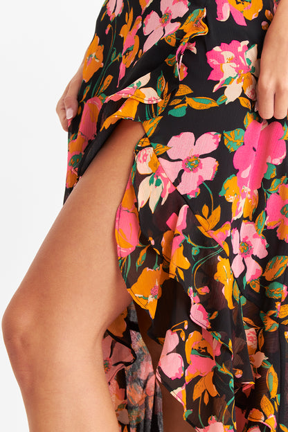 Vestido Asimétrico Floral Fucsia