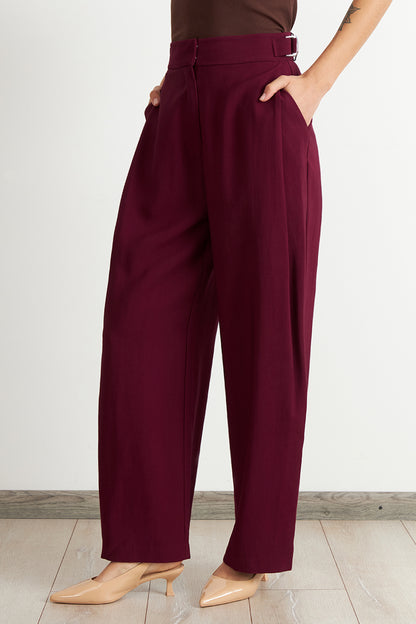 Pantalón Estilo Japonés Pierna Ancha Burdeo