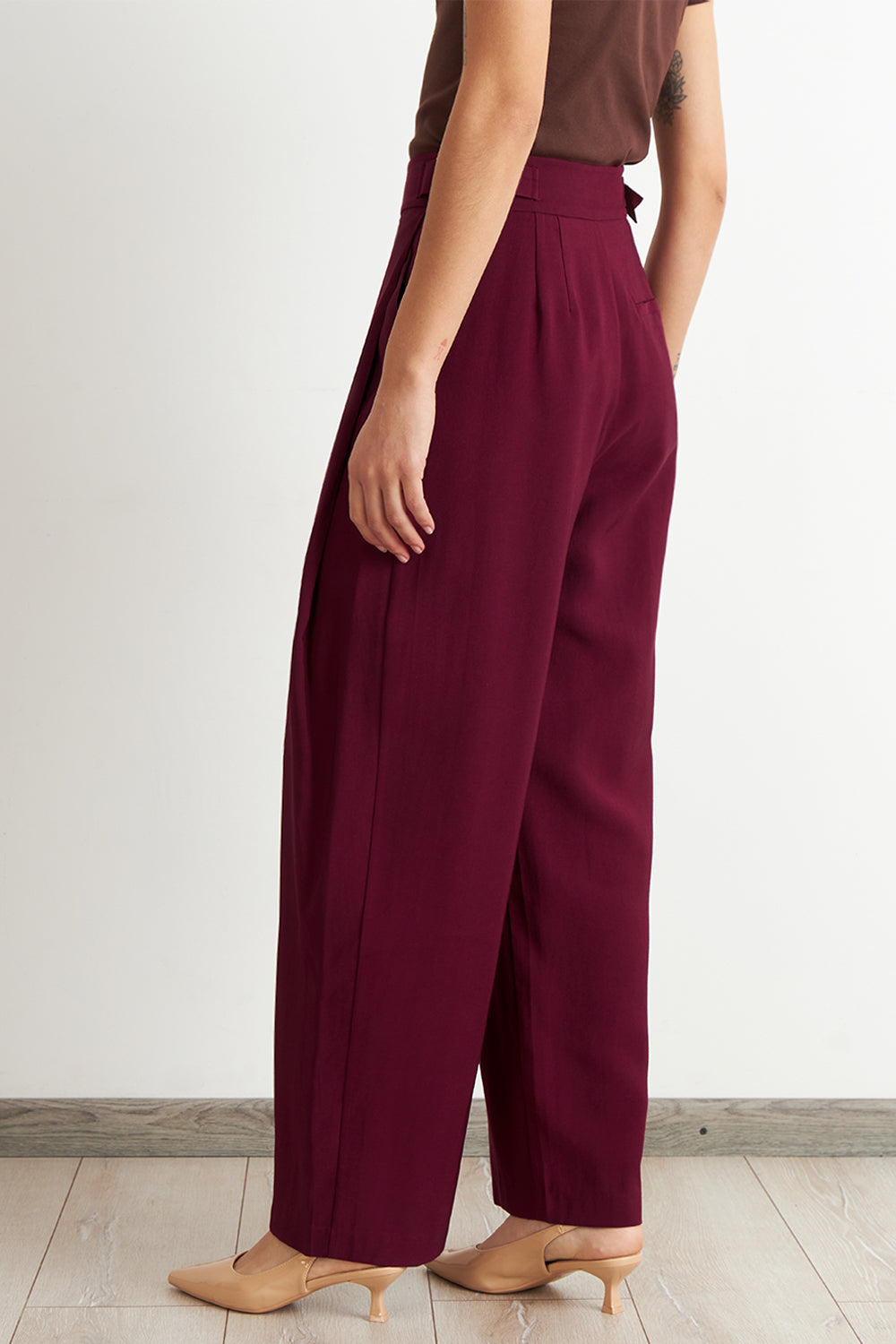 Pantalón Estilo Japonés Pierna Ancha Burdeo