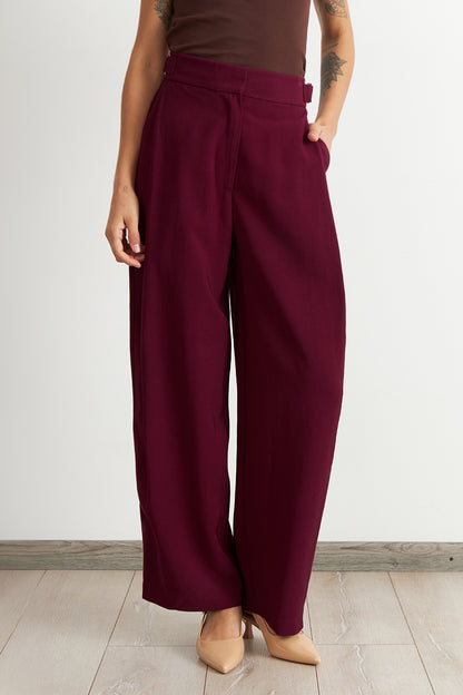 Pantalón Estilo Japonés Pierna Ancha Burdeo
