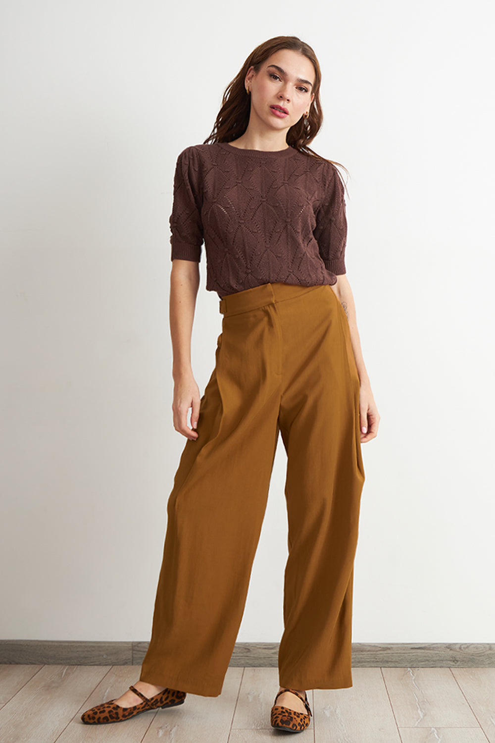 Pantalón Estilo Japonés Pierna Ancha Café