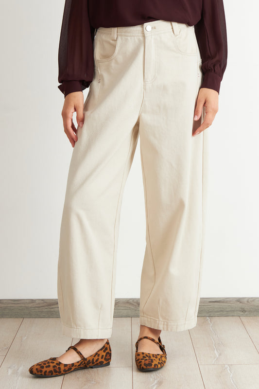 Jeans Corte Barrel Blanco