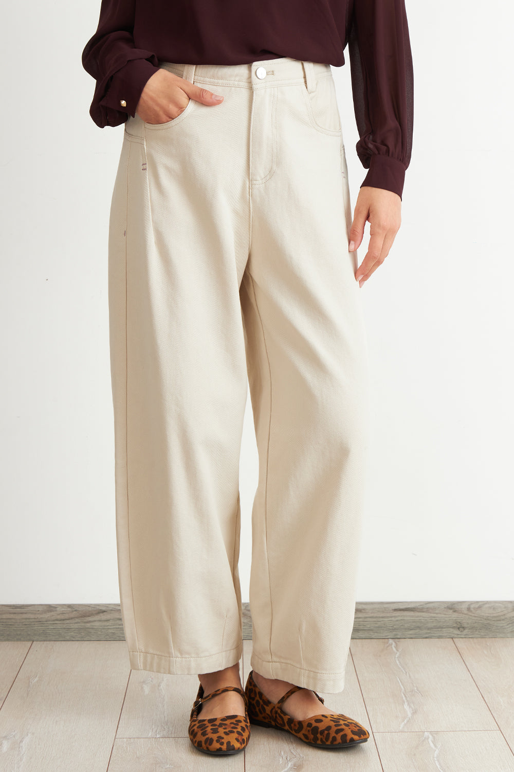 Jeans Corte Barrel Blanco