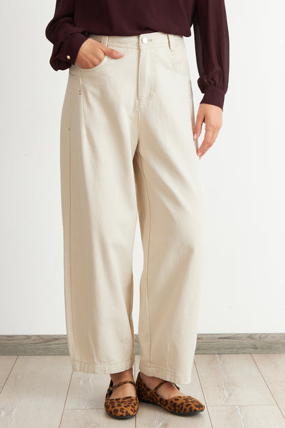 Jeans Corte Barrel Blanco