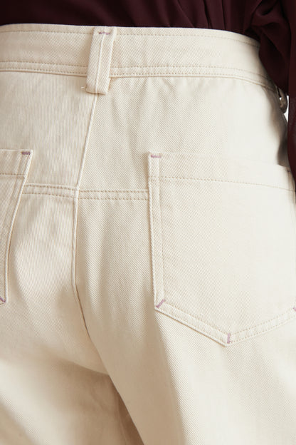Jeans Corte Barrel Blanco