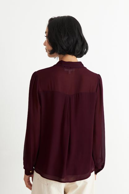 Blusa Manga Larga con Corbatín Burdeo