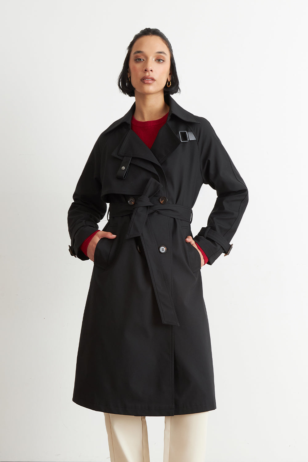 Trench Clásico Doble Botonadura Negro
