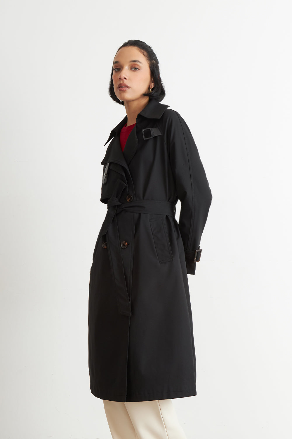 Trench Clásico Doble Botonadura Negro