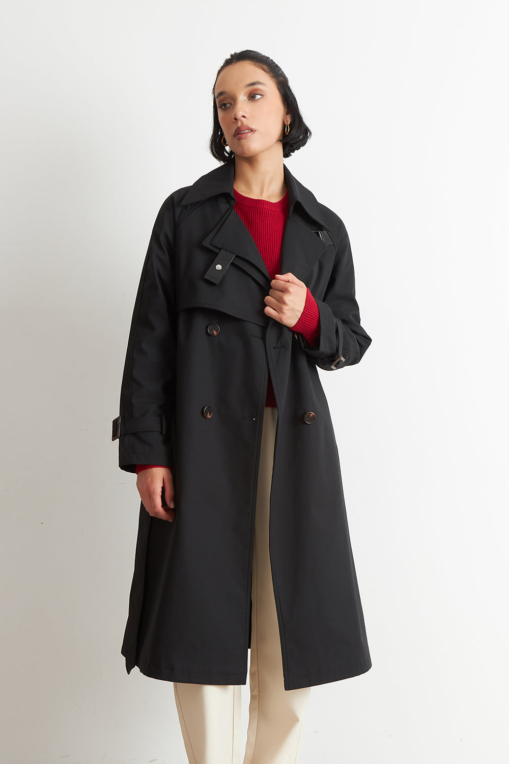Trench Clásico Doble Botonadura Negro