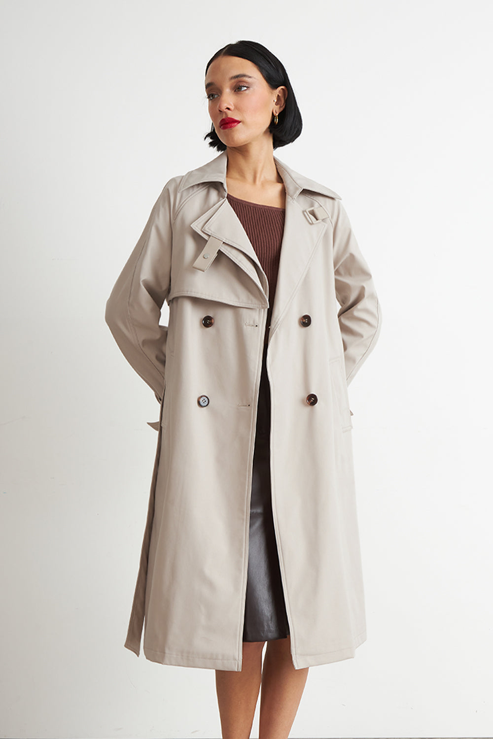Trench Clásico Doble Botonadura Beige