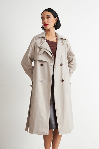 Trench Clásico Doble Botonadura Beige