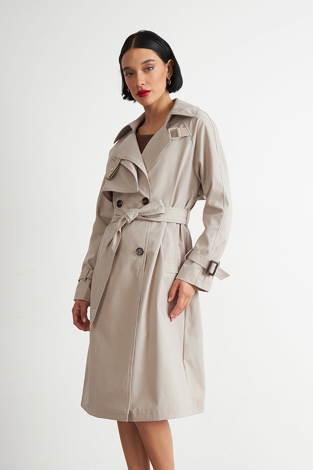 Trench Clásico Doble Botonadura Beige