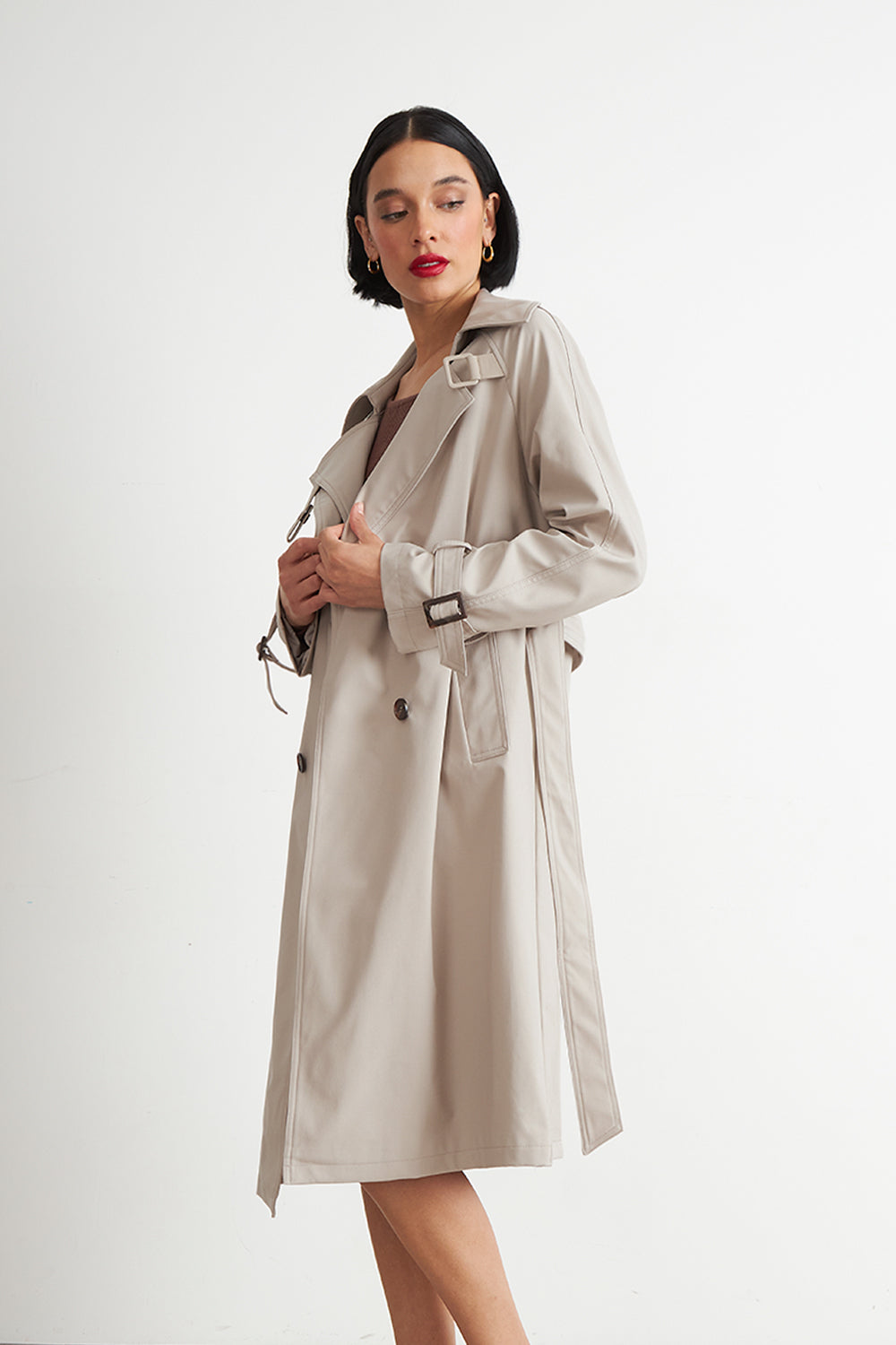 Trench Clásico Doble Botonadura Beige