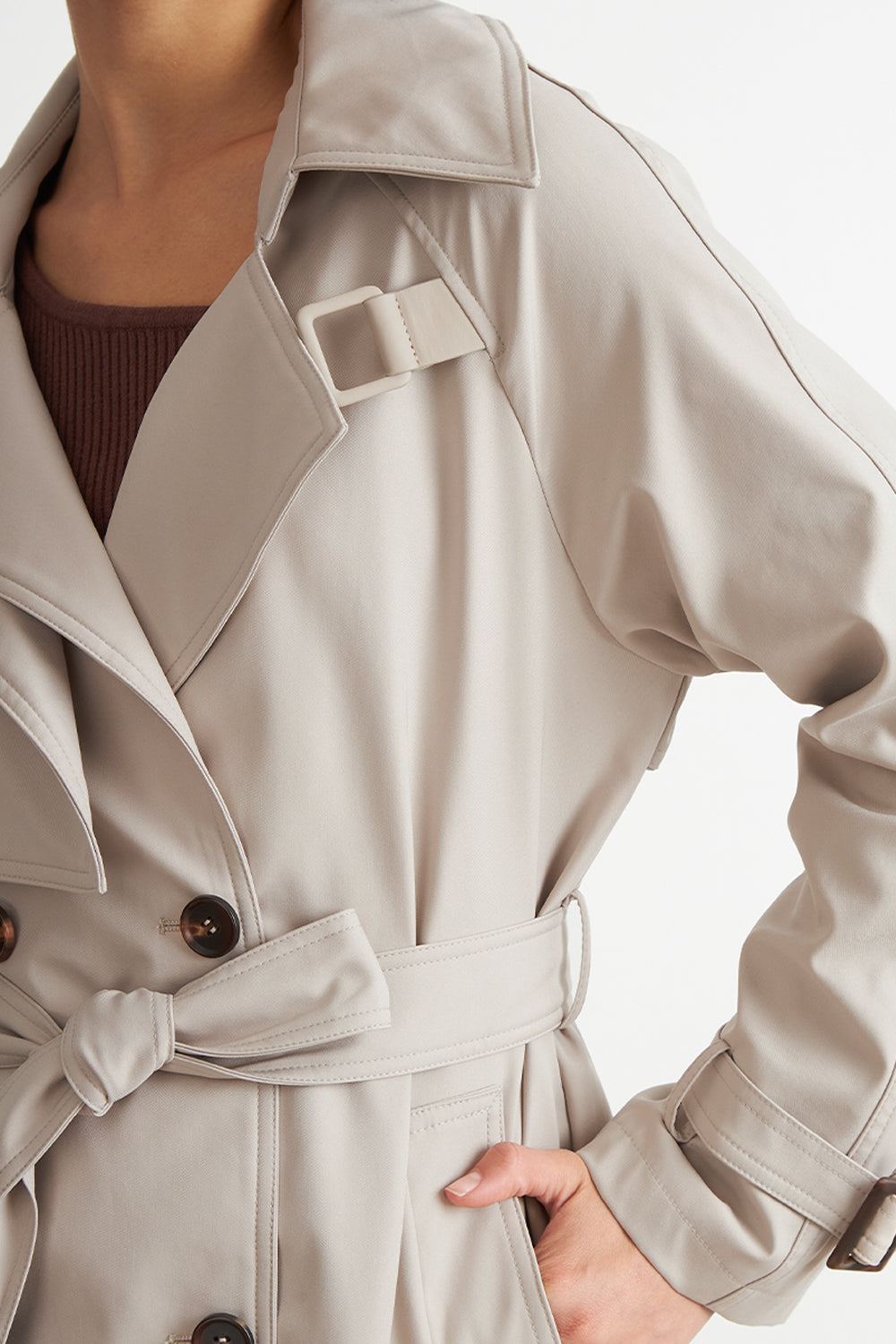 Trench Clásico Doble Botonadura Beige